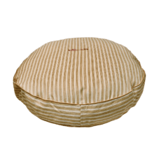 tan ticking stripe round bed