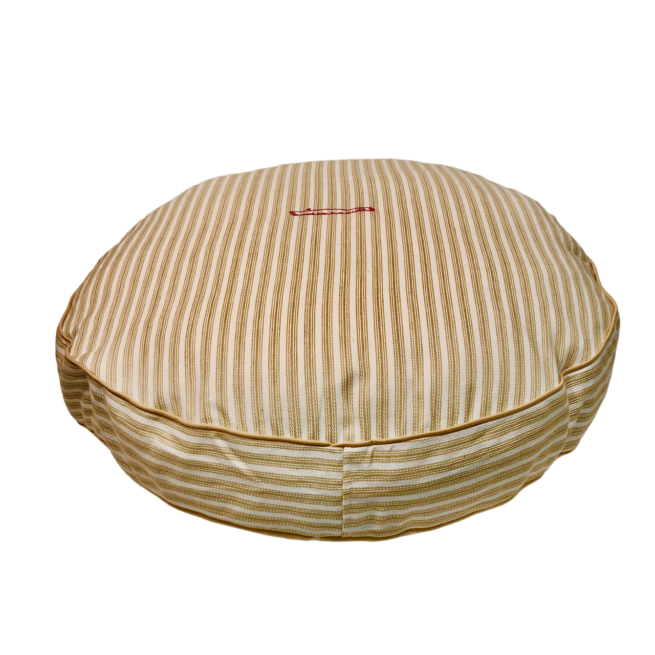 tan ticking stripe round bed