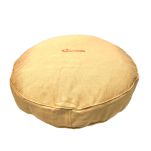 tan burlap round bed